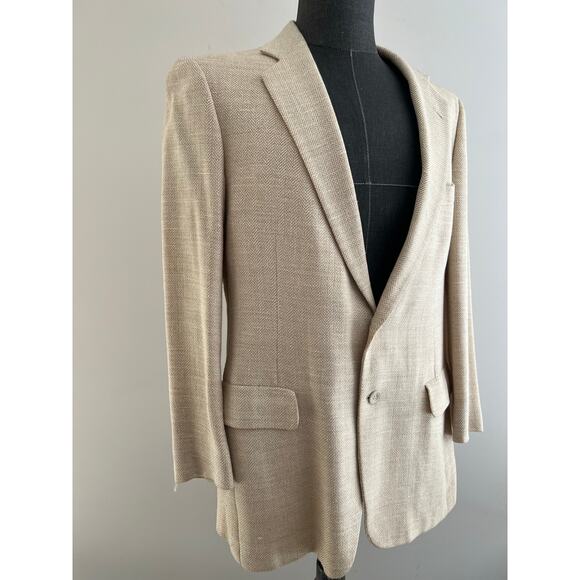 Vintage Mr Sid Silk & Wool Bespoke Suit Jacket Blazer Pale Yellow Beige 40 SG - Picture 6 of 12